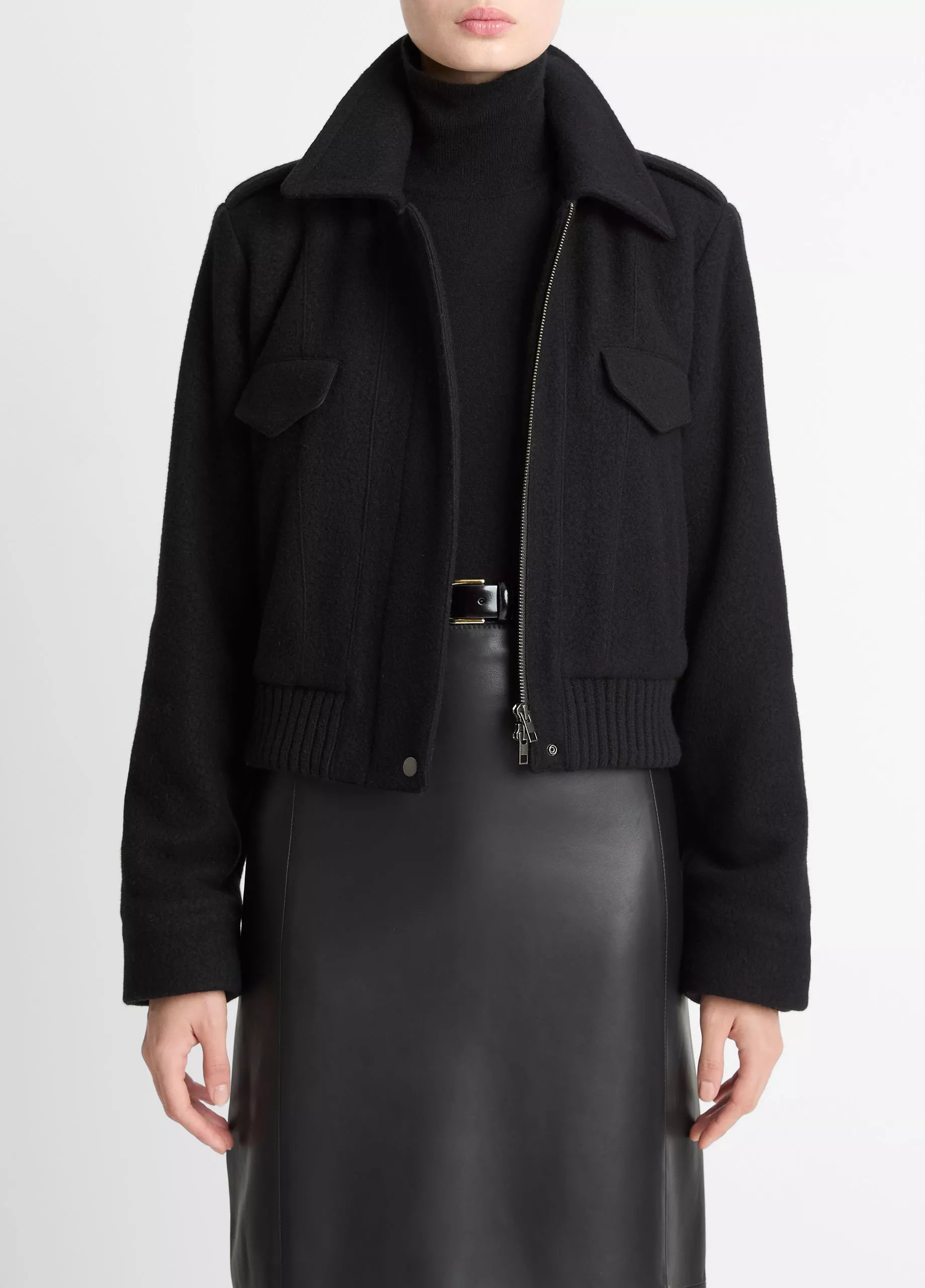Vince Italian Wool Cropped Jacket Black