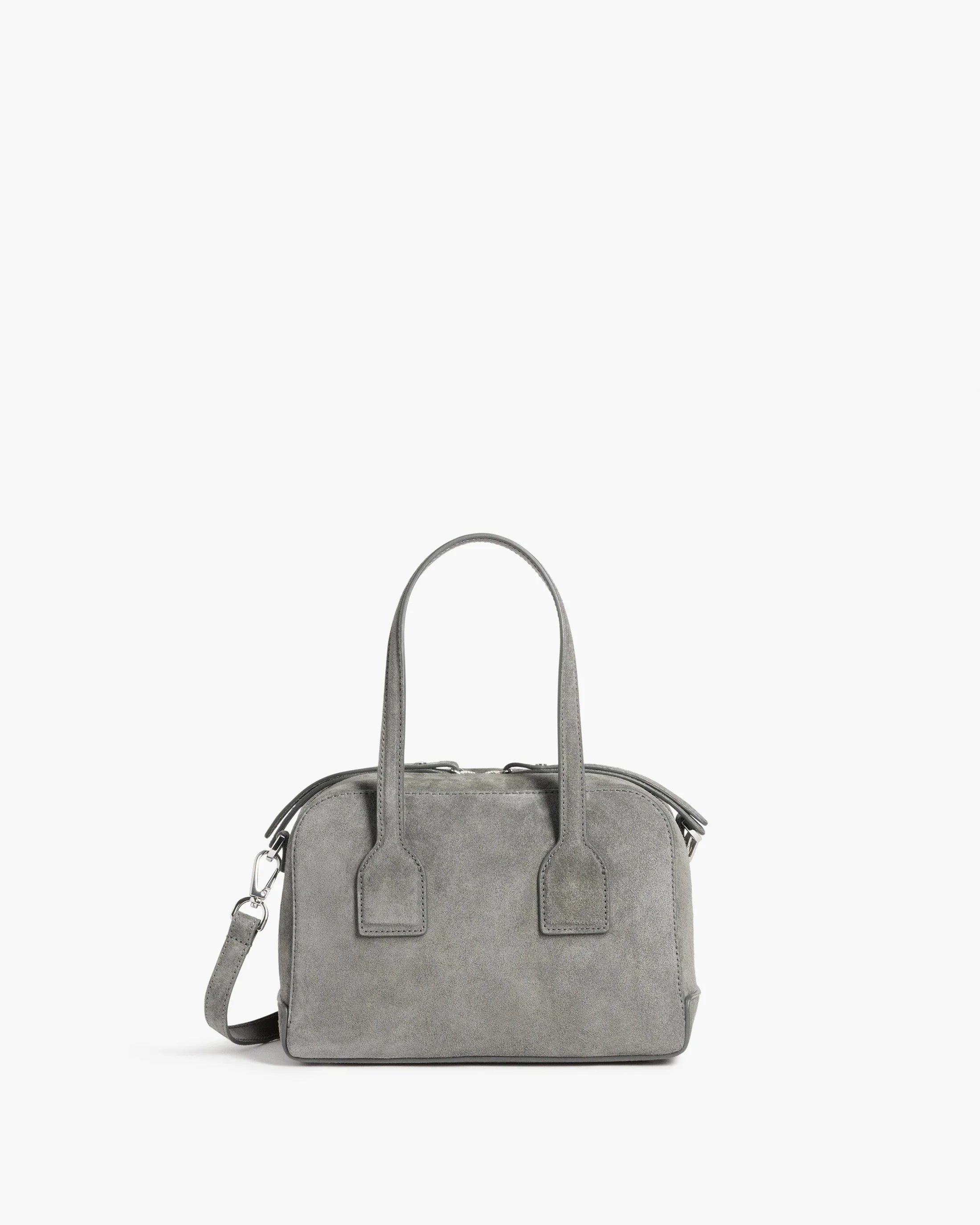 Flattered Laci Mini Bowler Bag Grey Suede