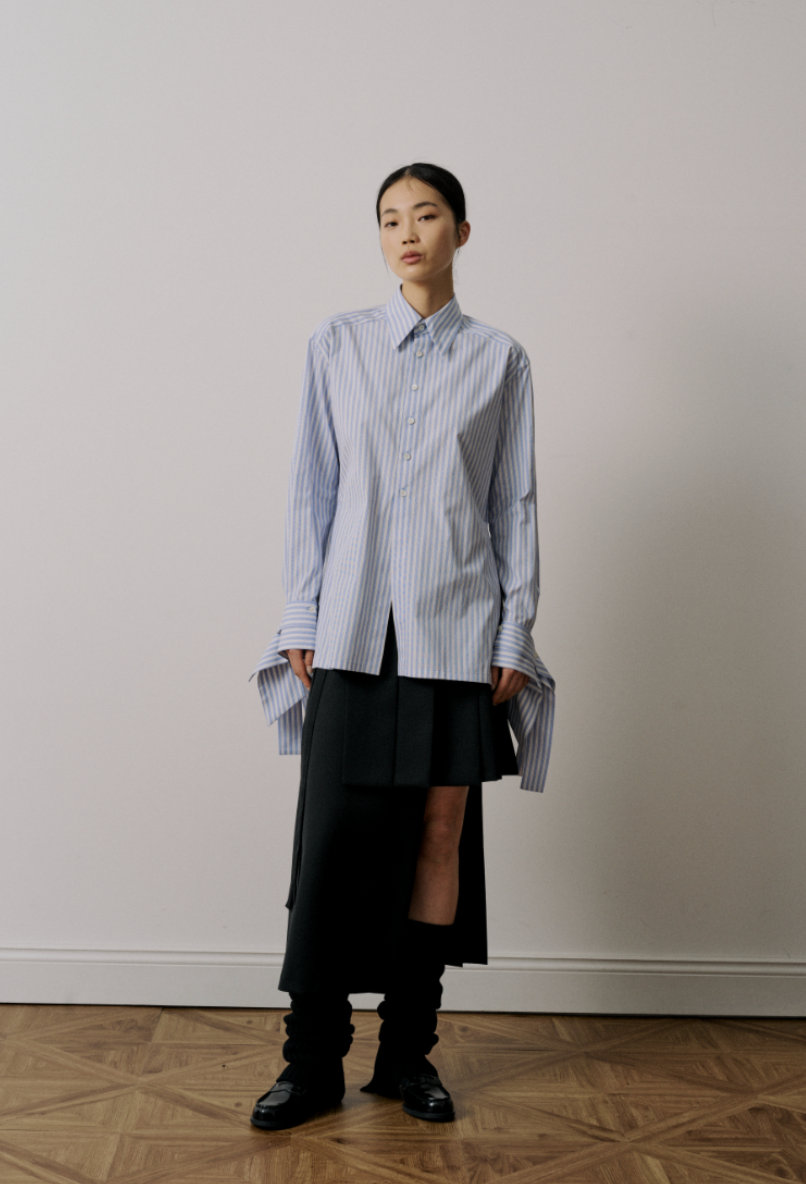 UJOH Striped Shirt/ Ribbon Cuffs