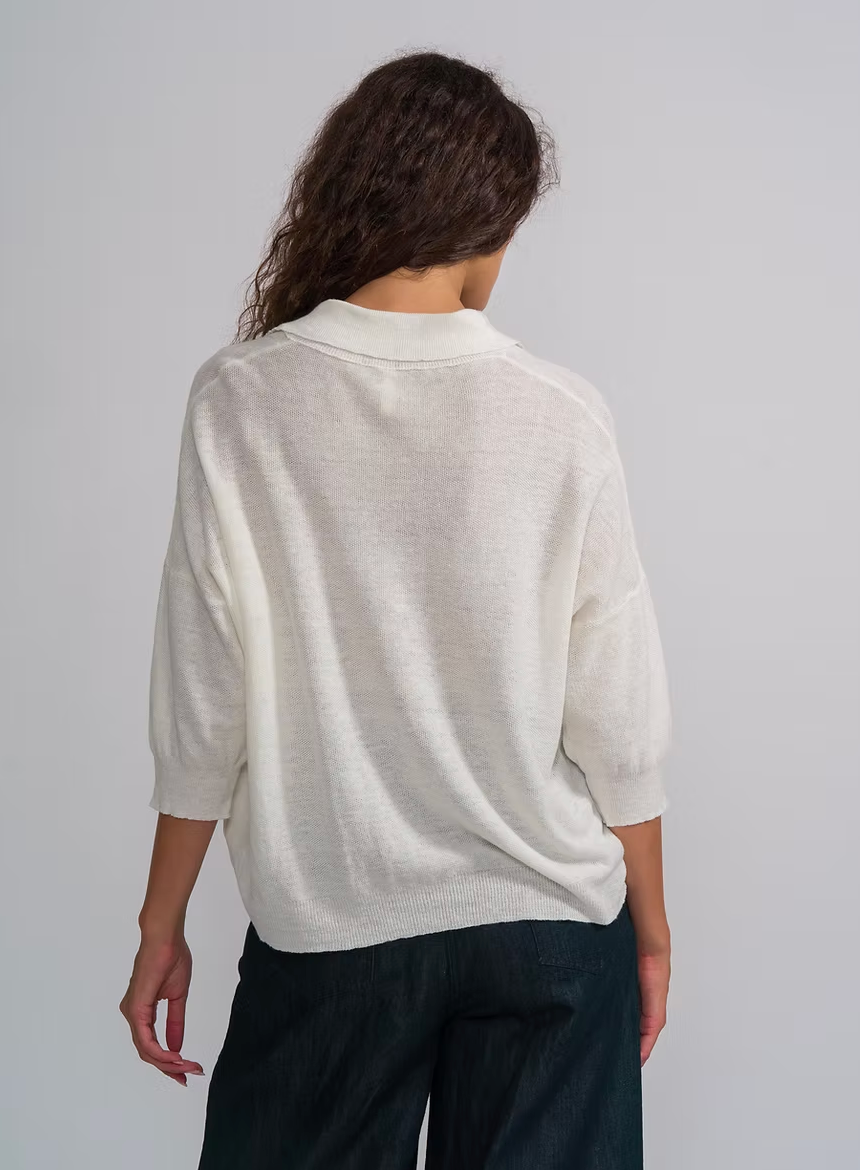 MJ Watson Linen Cotton Relaxed Polo | White