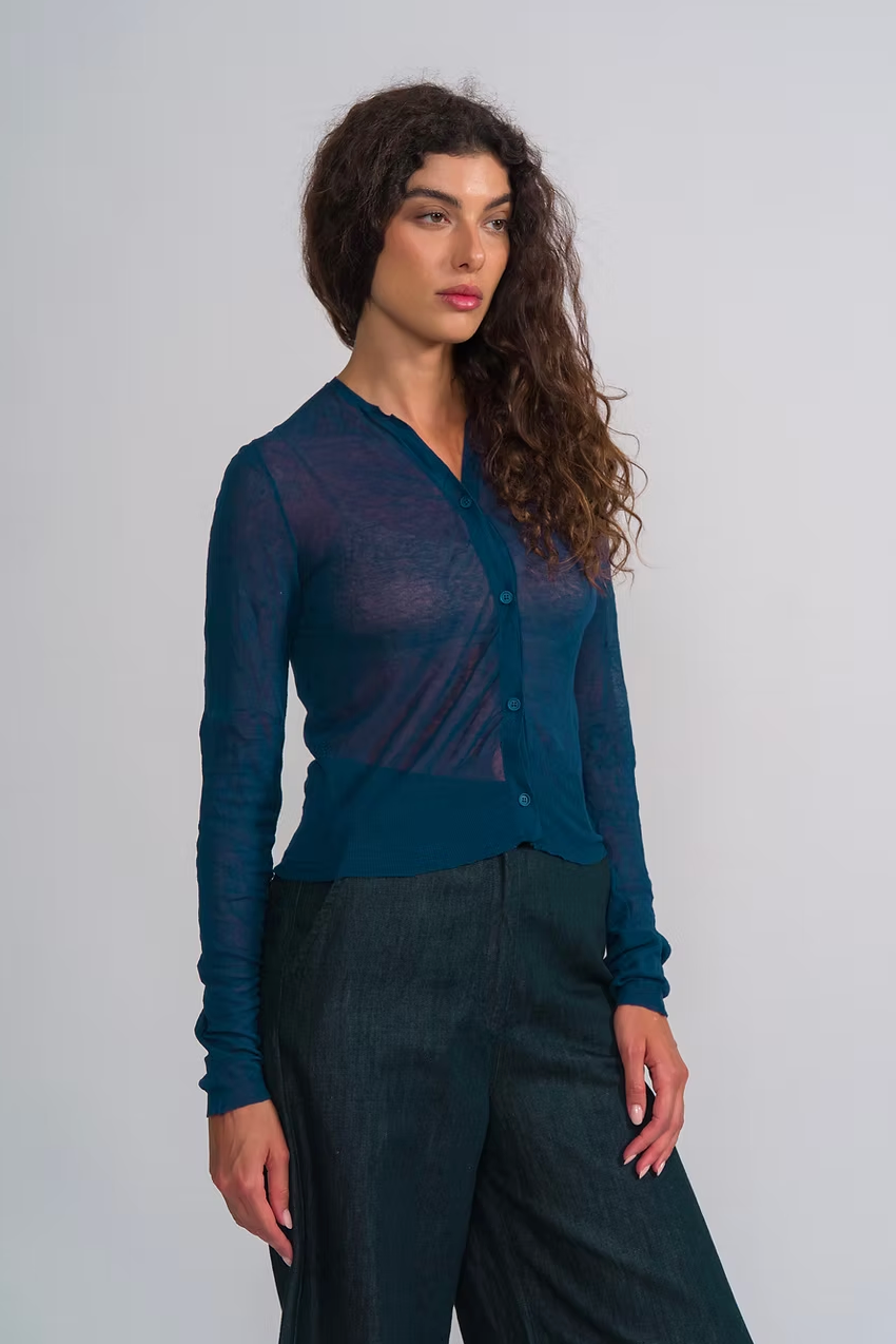 MJ Watson Cotton Crinkle Cardigan | Ink