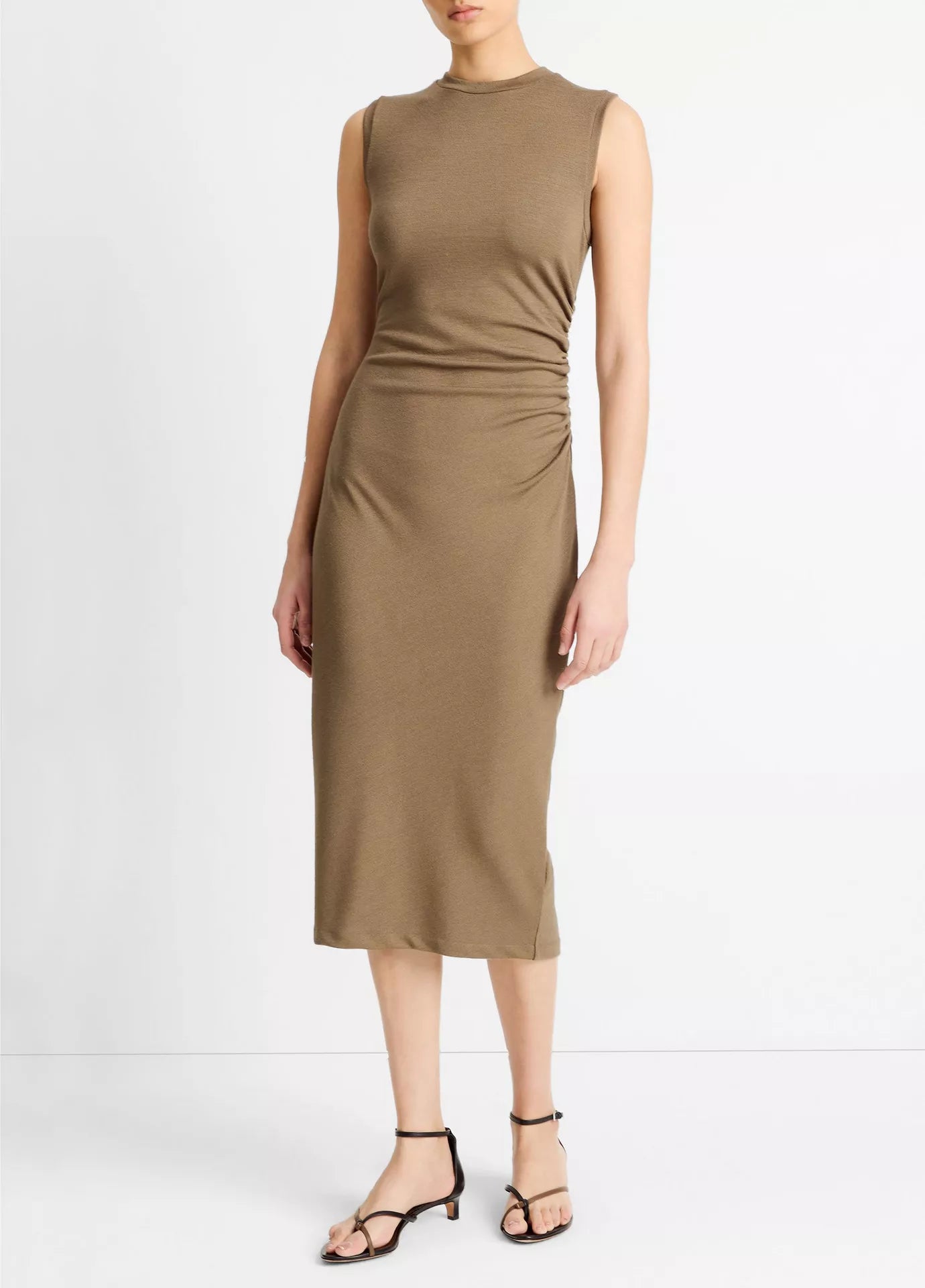 Vince Moss Sleeveless Gathered-Waist Dress
