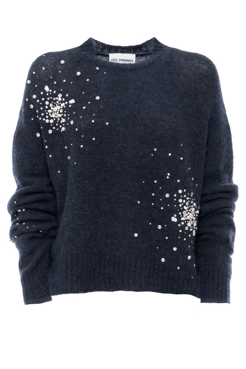 Des Phemmes Embellished Mohair Sweater | Navy