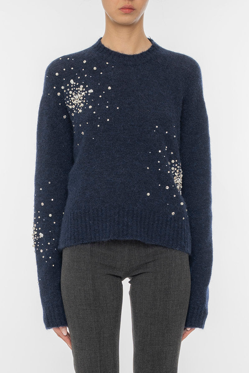 Des Phemmes Embellished Mohair Sweater | Navy