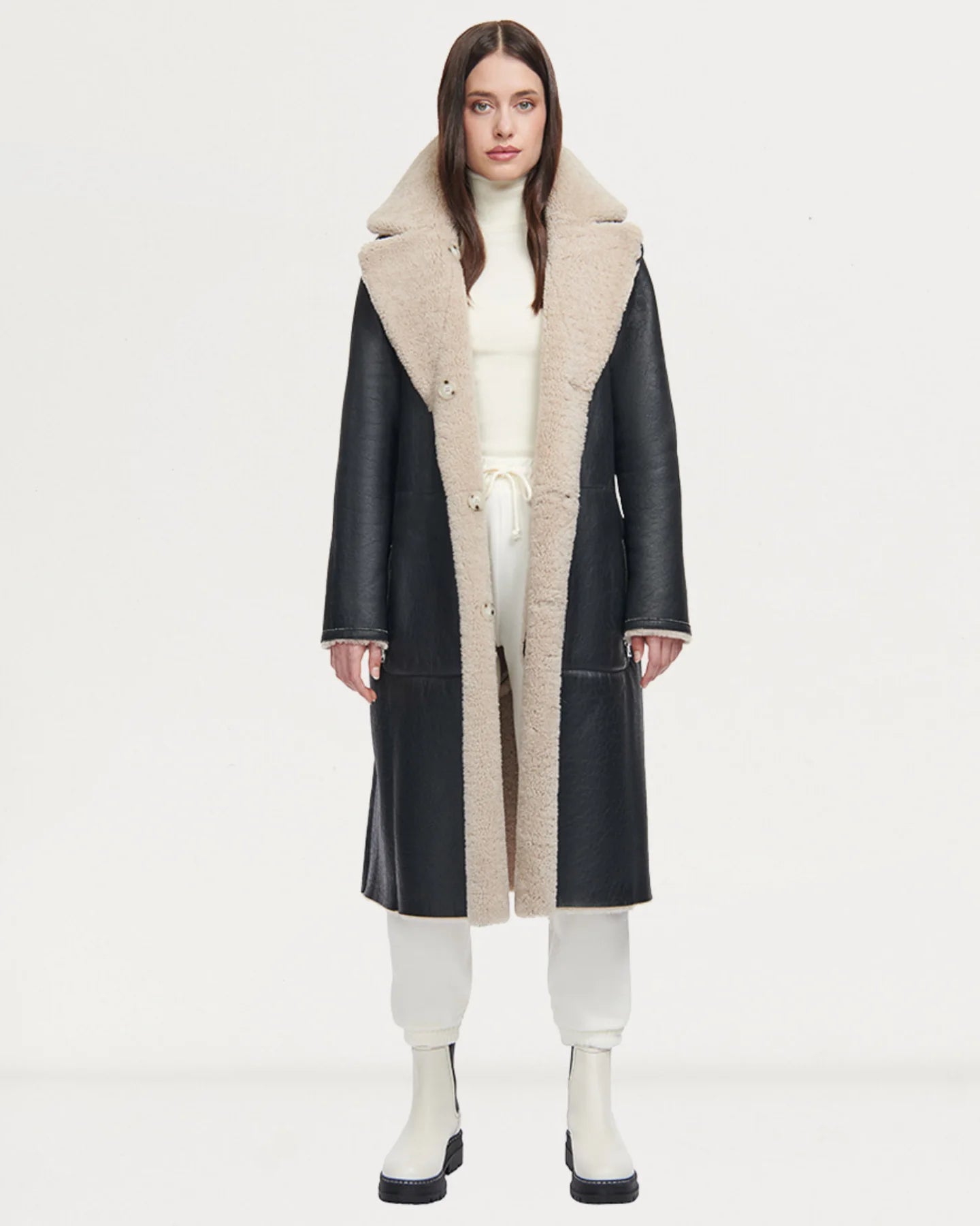 HiSO Zira Black Beige Reversible Shearling Coat
