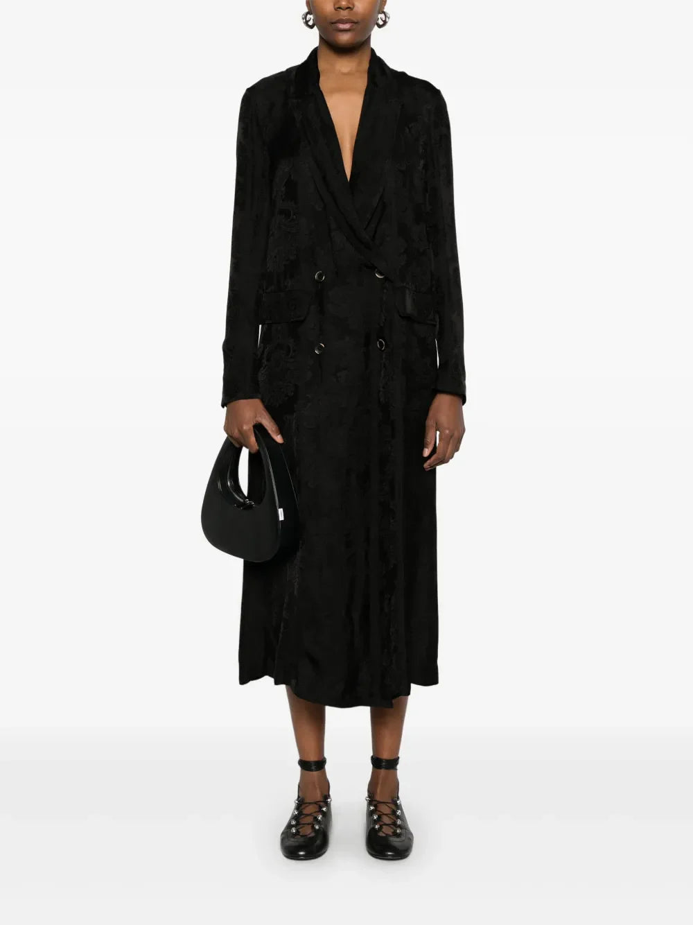 Uma Wang Black Jacquard Camelot Coat