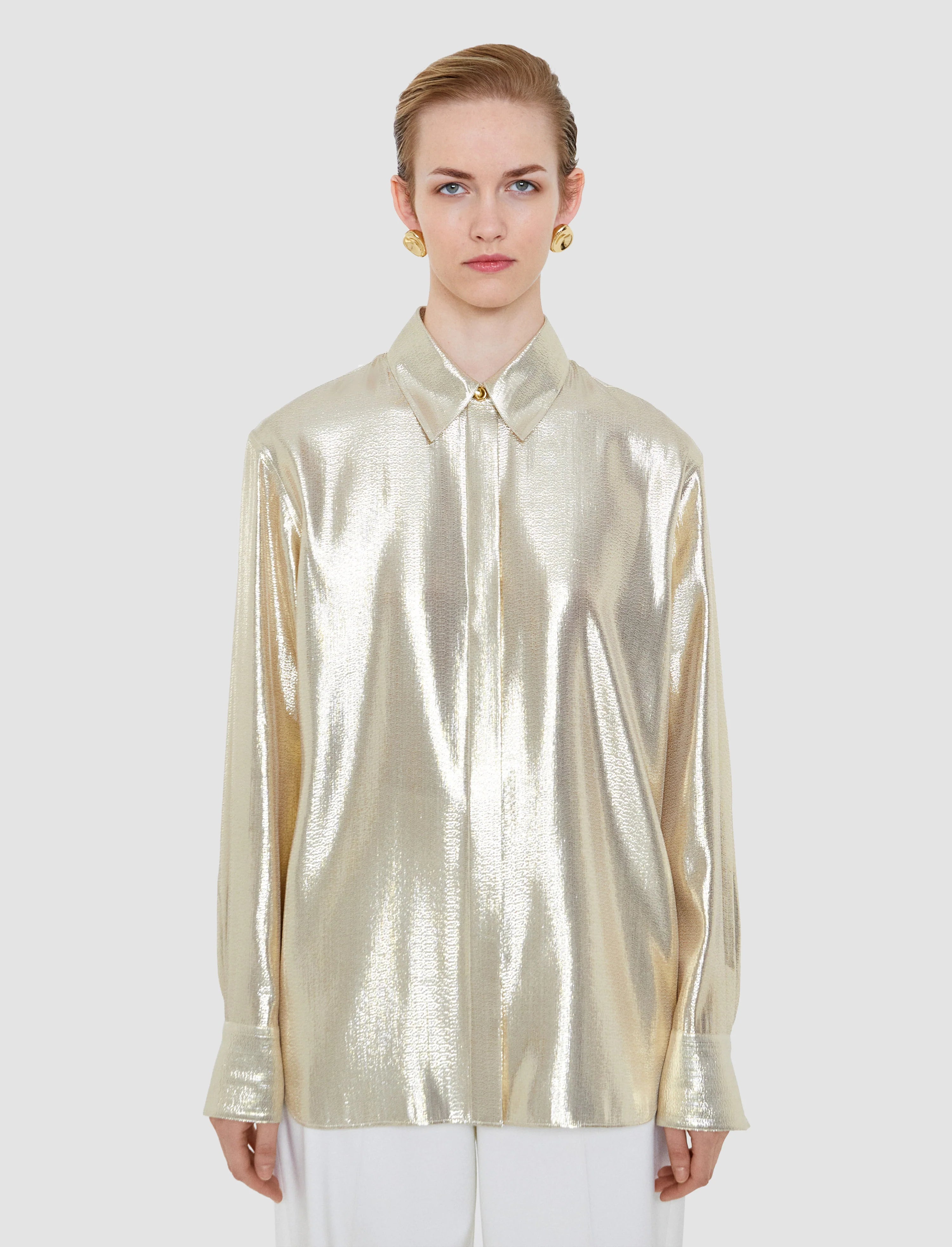 Joseph Capri Lamé Silk Blouse | Gilt