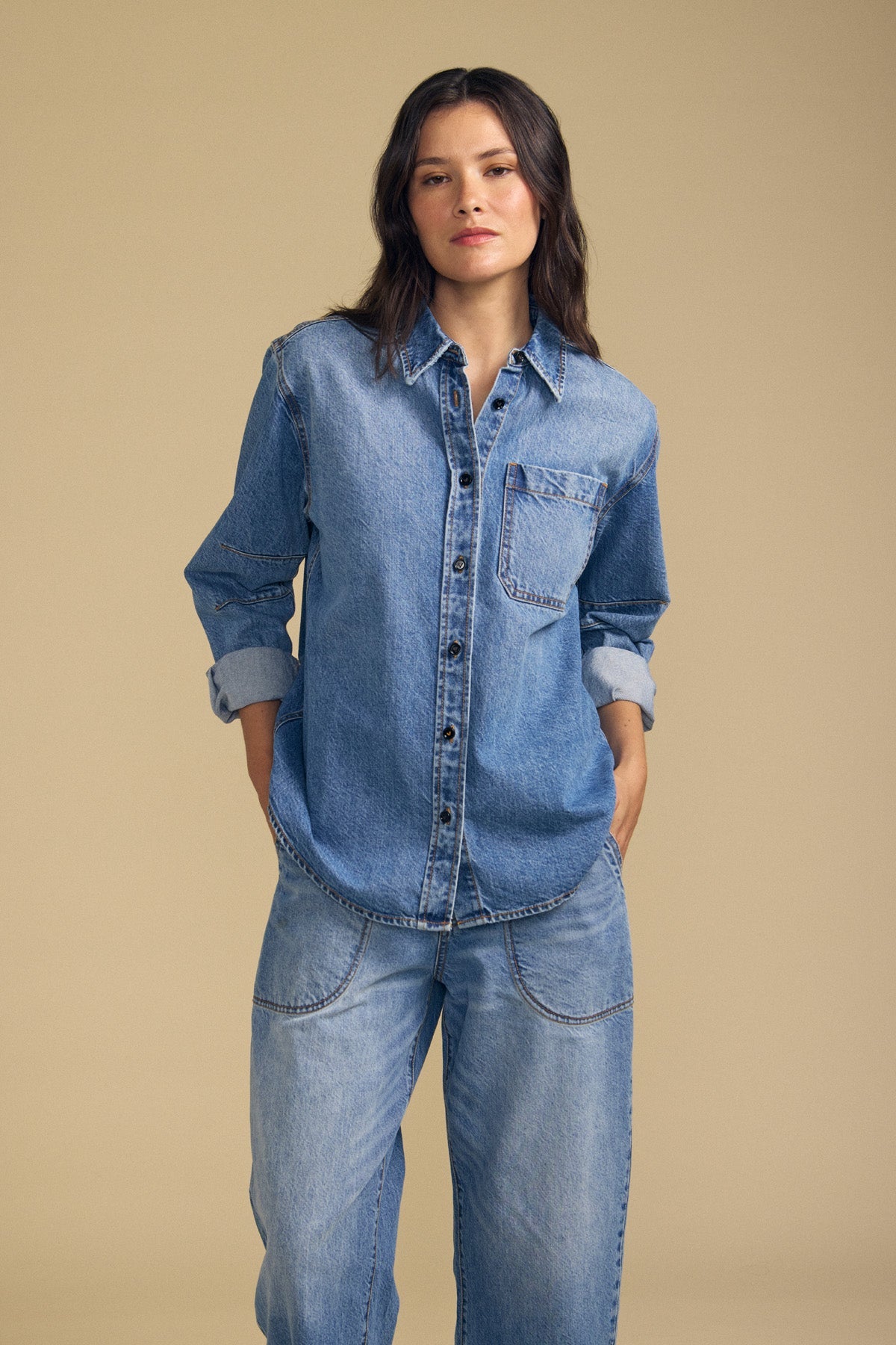 Velvet Clementine Denim Shirt | Indigo