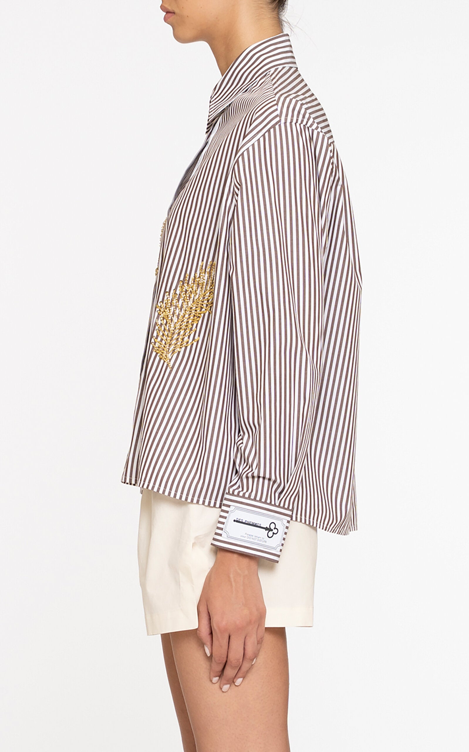 Des Phemmes Classic Embellished Shirt | Chocolate Stripe