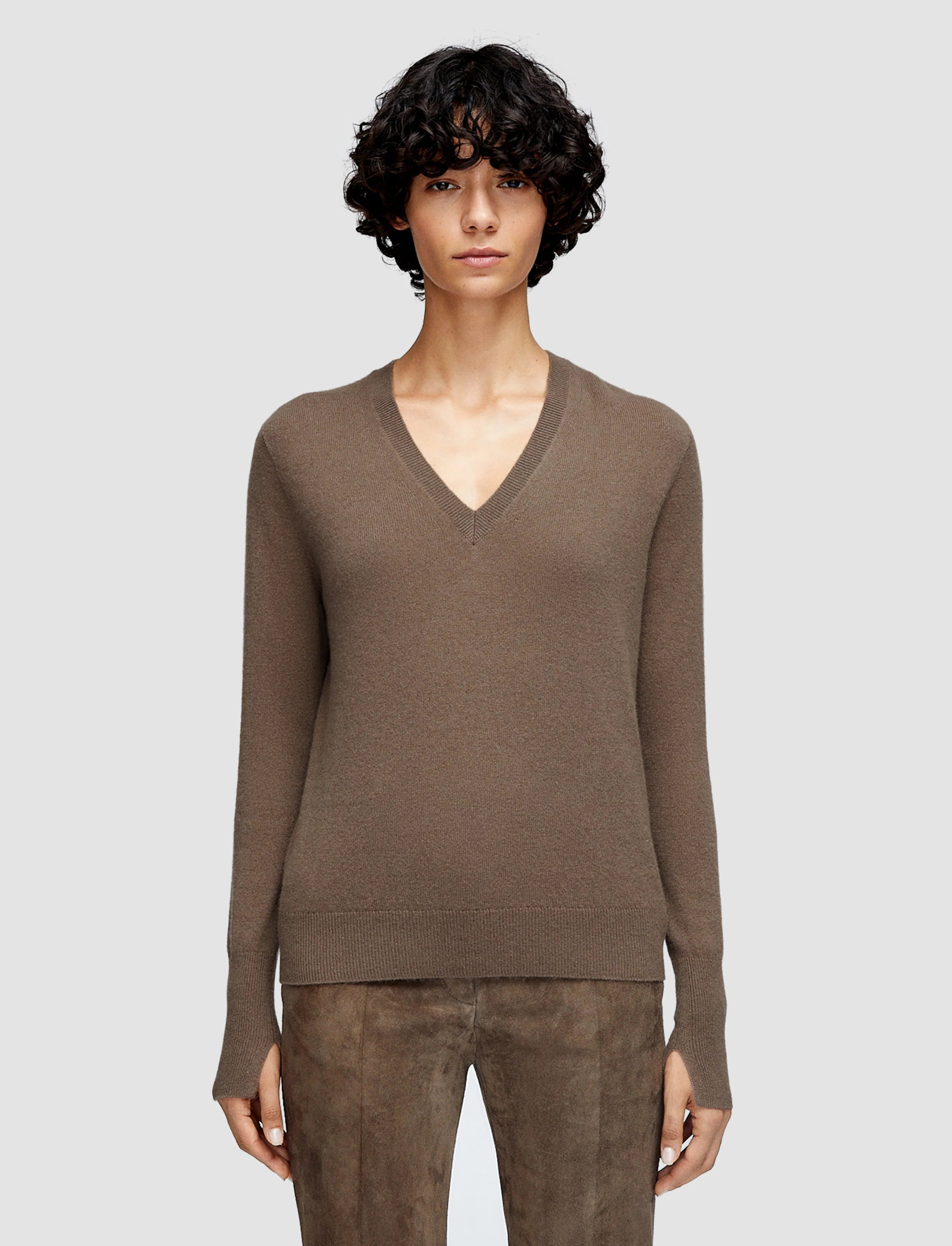Joseph Lt Pure Cashmere V-Neck Sweater Mushroom