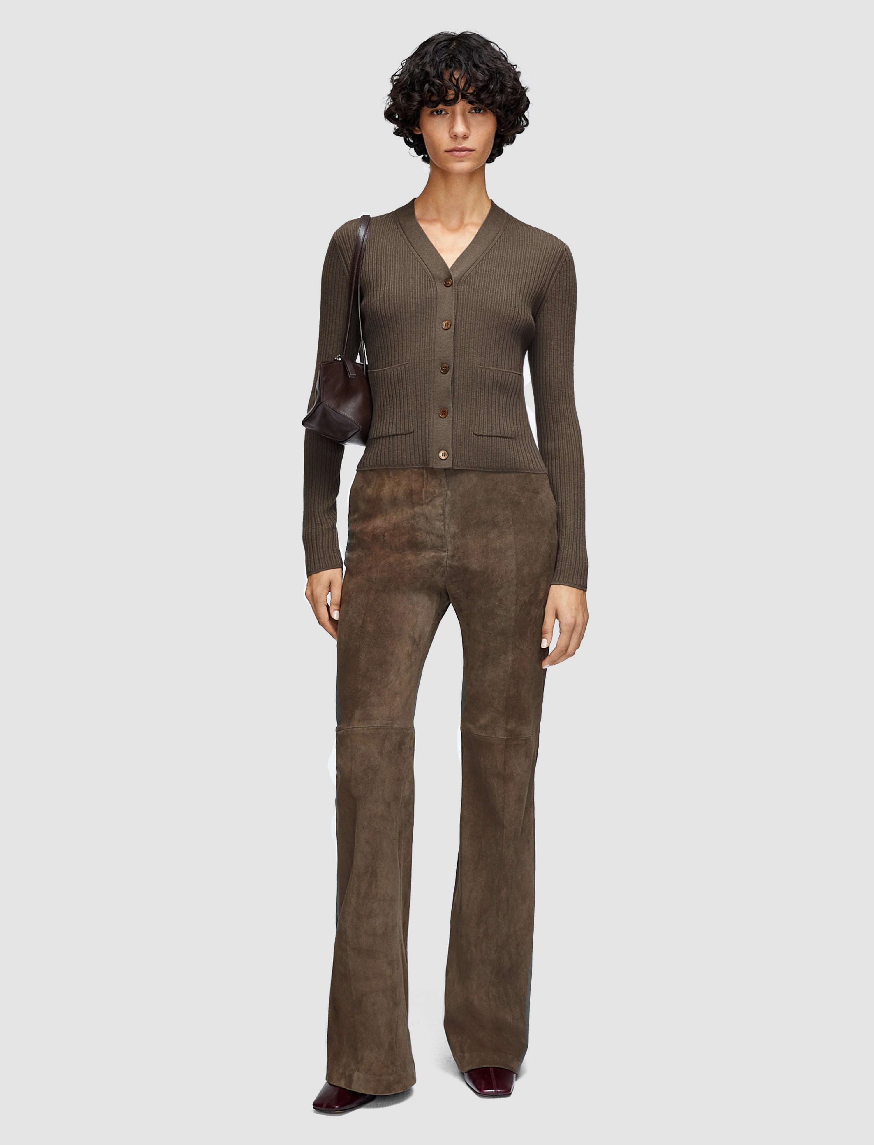 Joseph Merino Rib Cardigan Mushroom