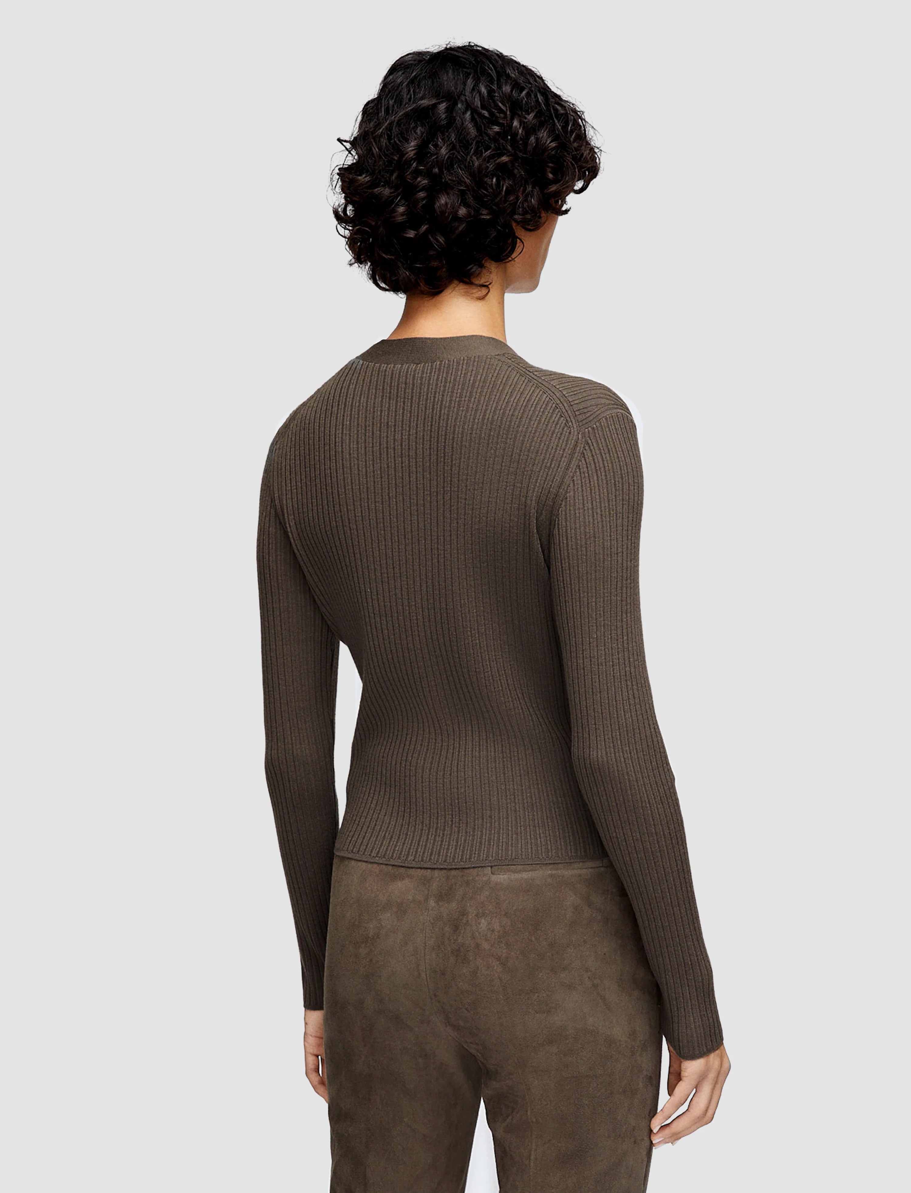 Joseph Merino Rib Cardigan Mushroom