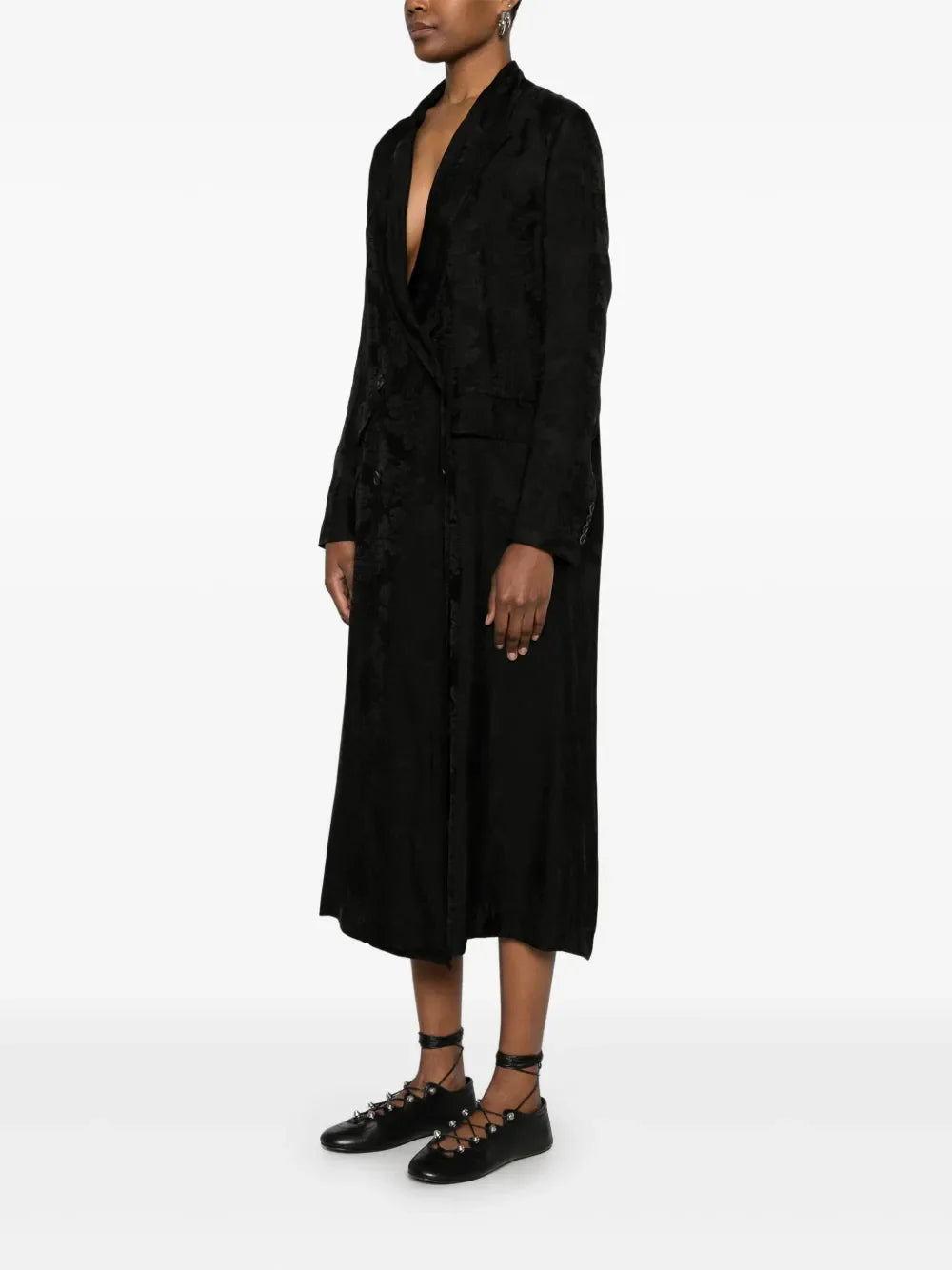 Uma Wang Black Jacquard Camelot Coat