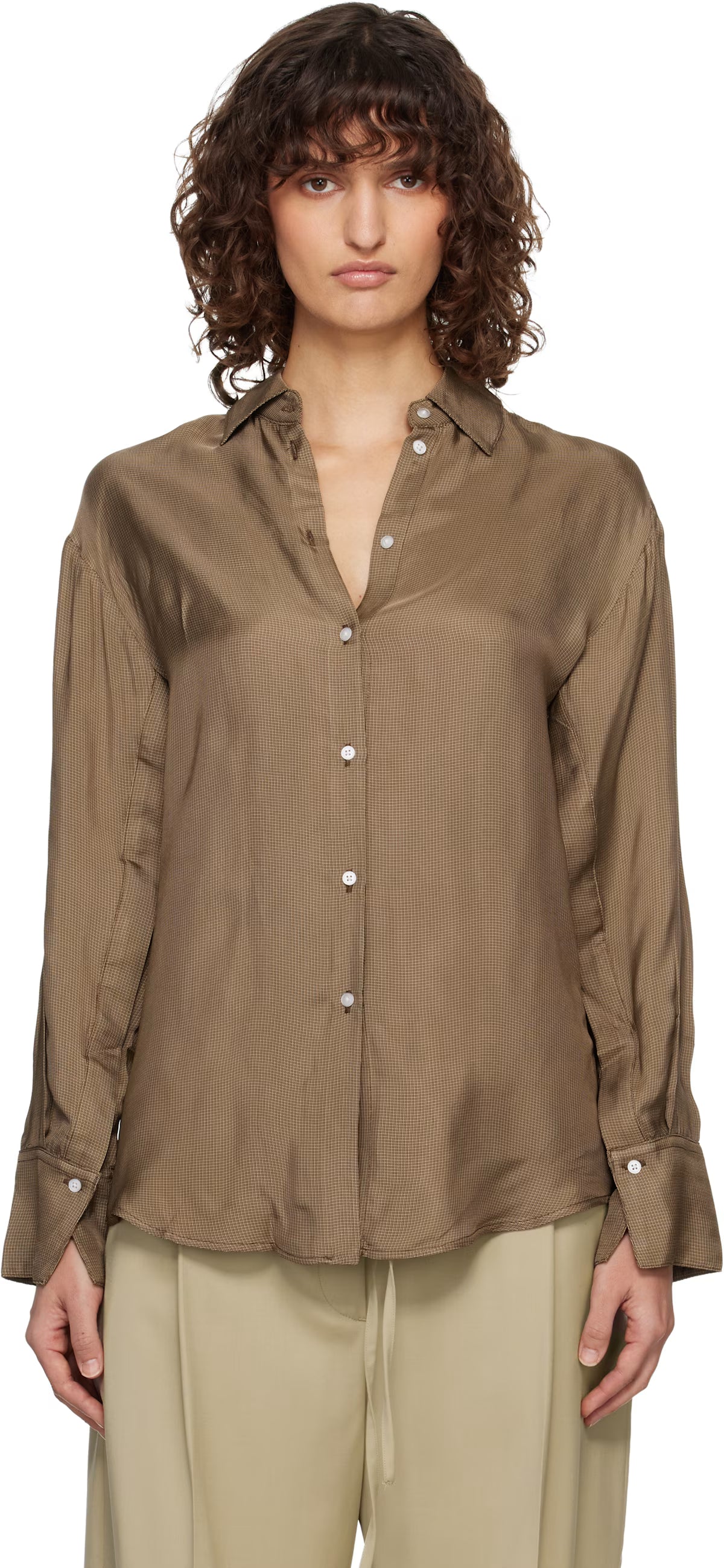 Róhe Relaxed Shaped Shirt | Brown Mini Check