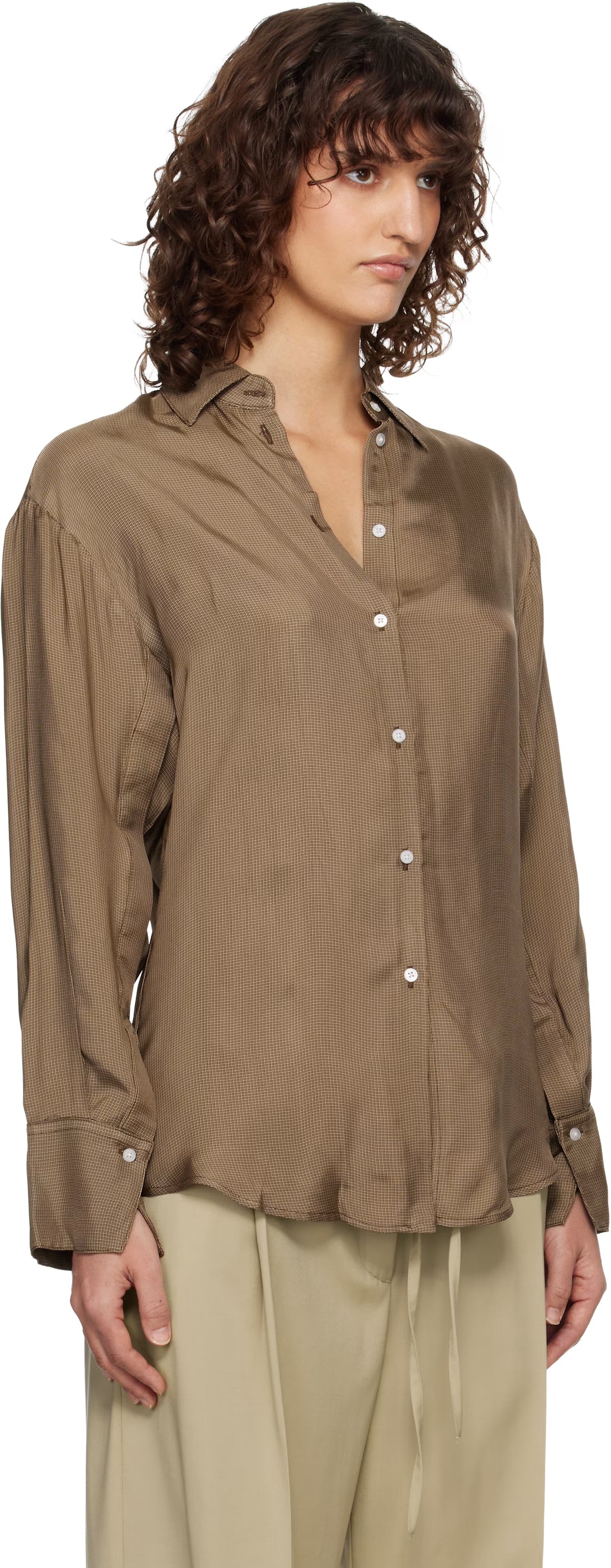 Róhe Relaxed Shaped Shirt | Brown Mini Check