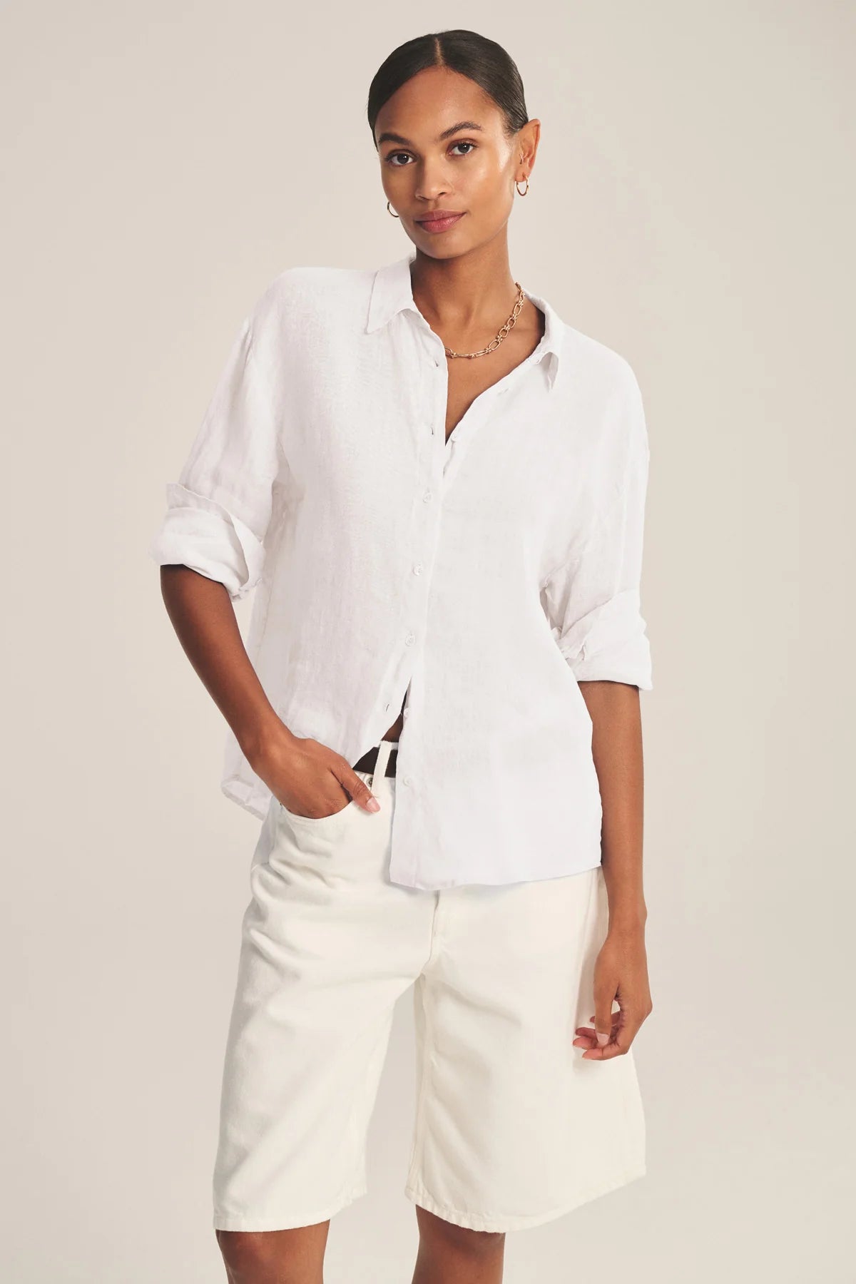 Velvet Brighton Linen Shirt | White