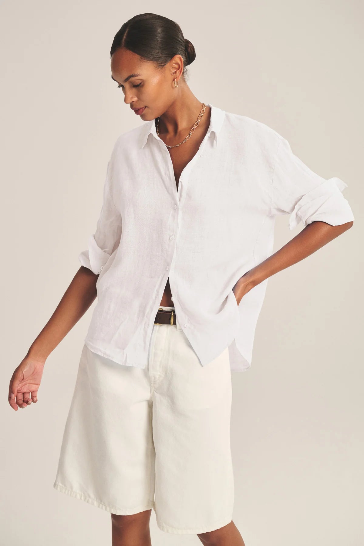 Velvet Brighton Linen Shirt | White
