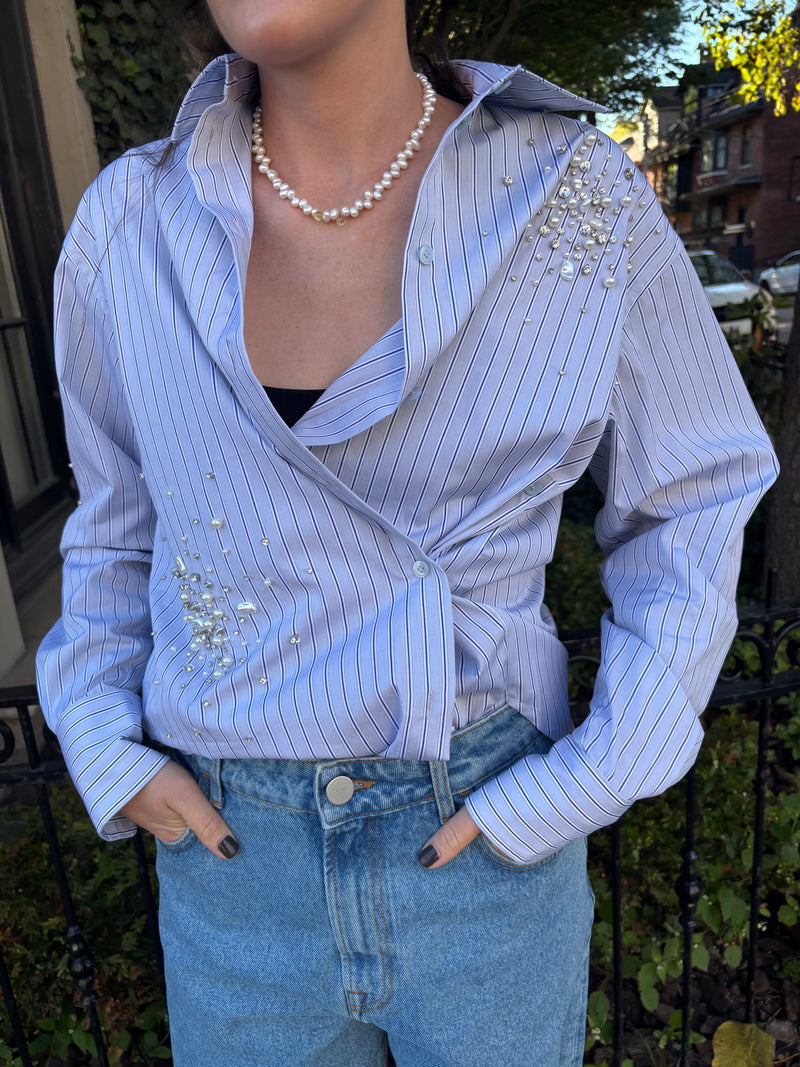 Des Phemmes Classic Shirt Embellished Grey Stripe