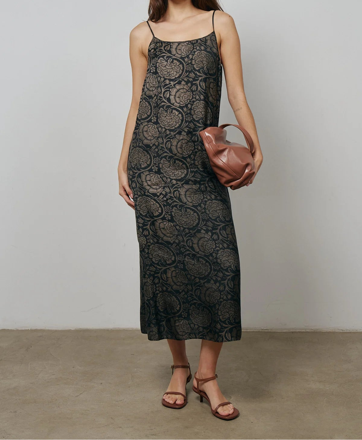 Uma Wang Anaya Print Slip Dress | Black Tan