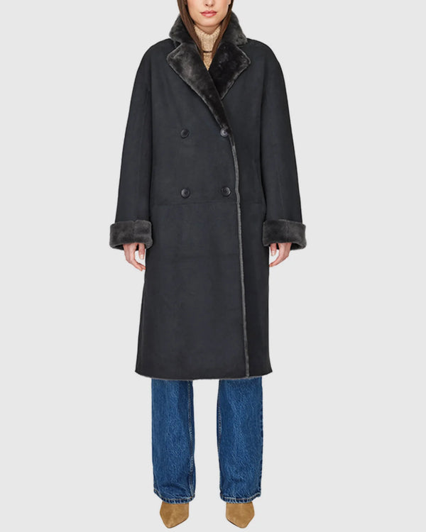 HiSO Elle Graphite Suede Shearling Coat