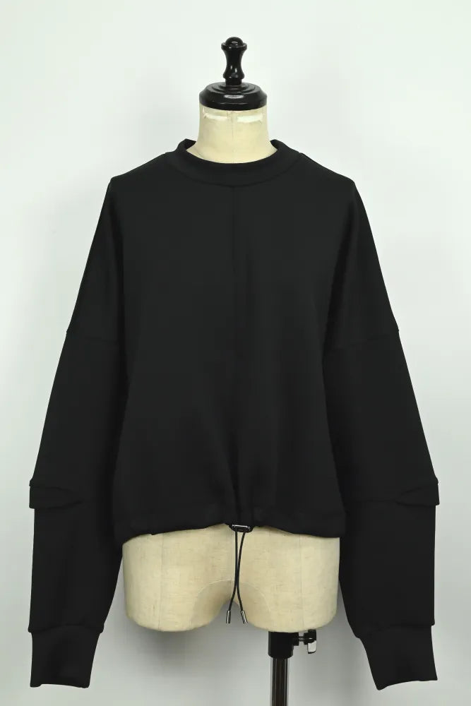 UJOH Black Long Sleeve Cropped Drawcord Top