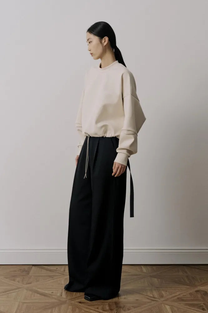 UJOH Black Long Sleeve Cropped Drawcord Top