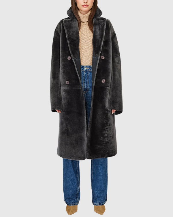 HiSO Elle Graphite Suede Shearling Coat