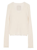 Uma Wang Crop V-Neck Frayed Sweater