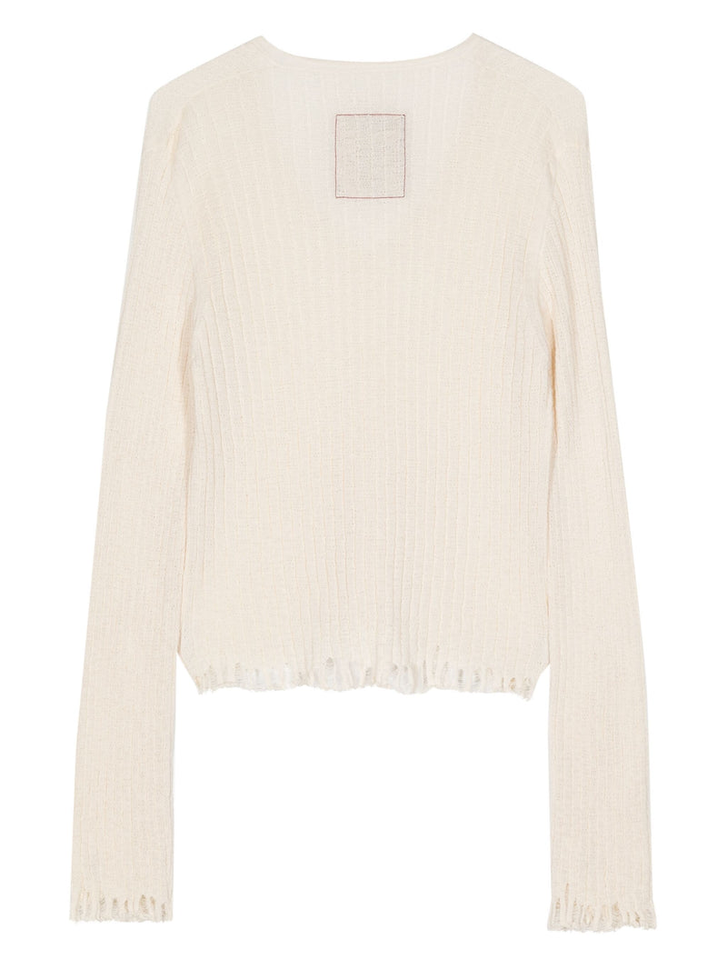 Uma Wang Crop V-Neck Frayed Sweater