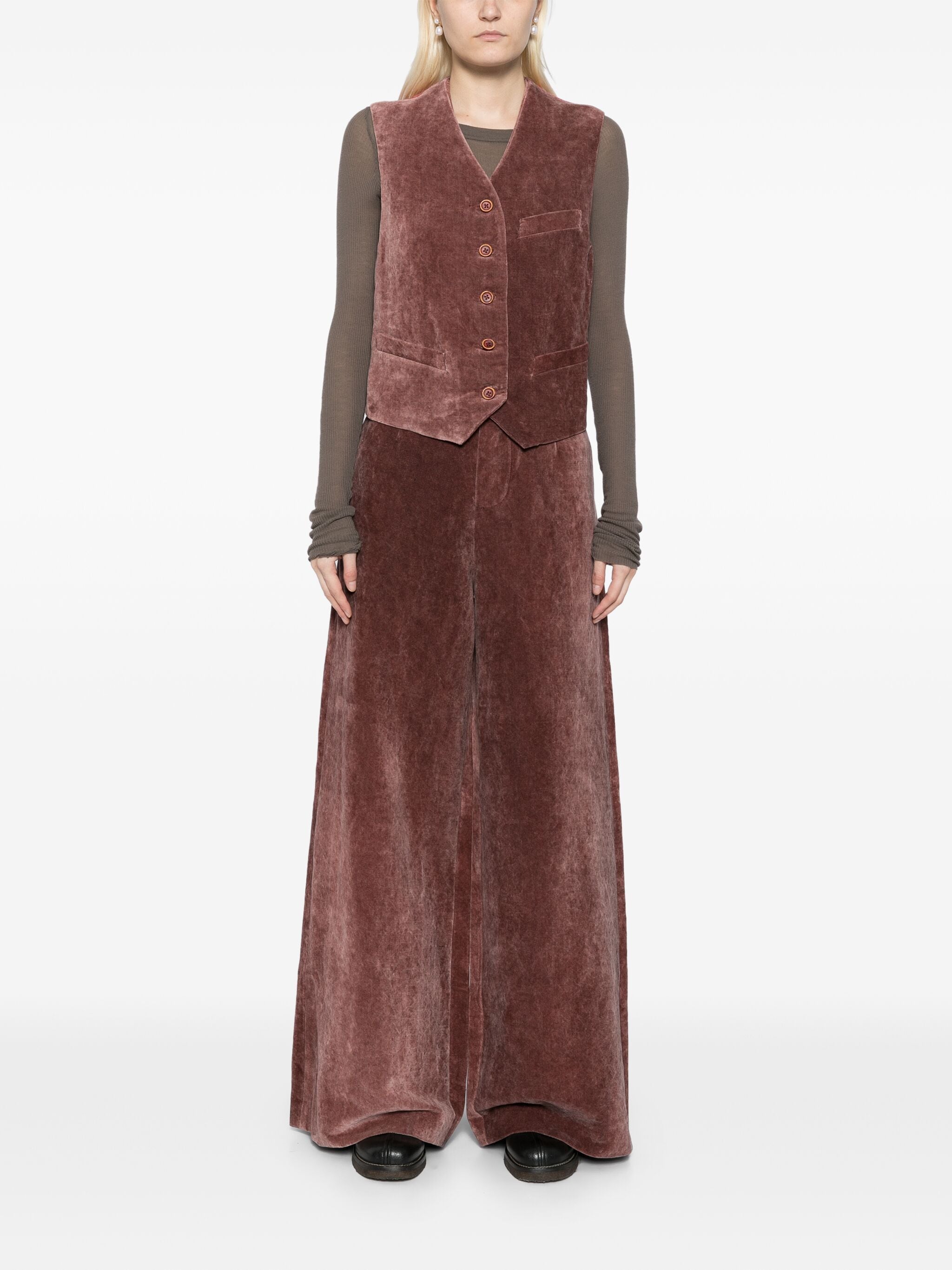 Uma Wang Punnet Velvet Pants Dark Red