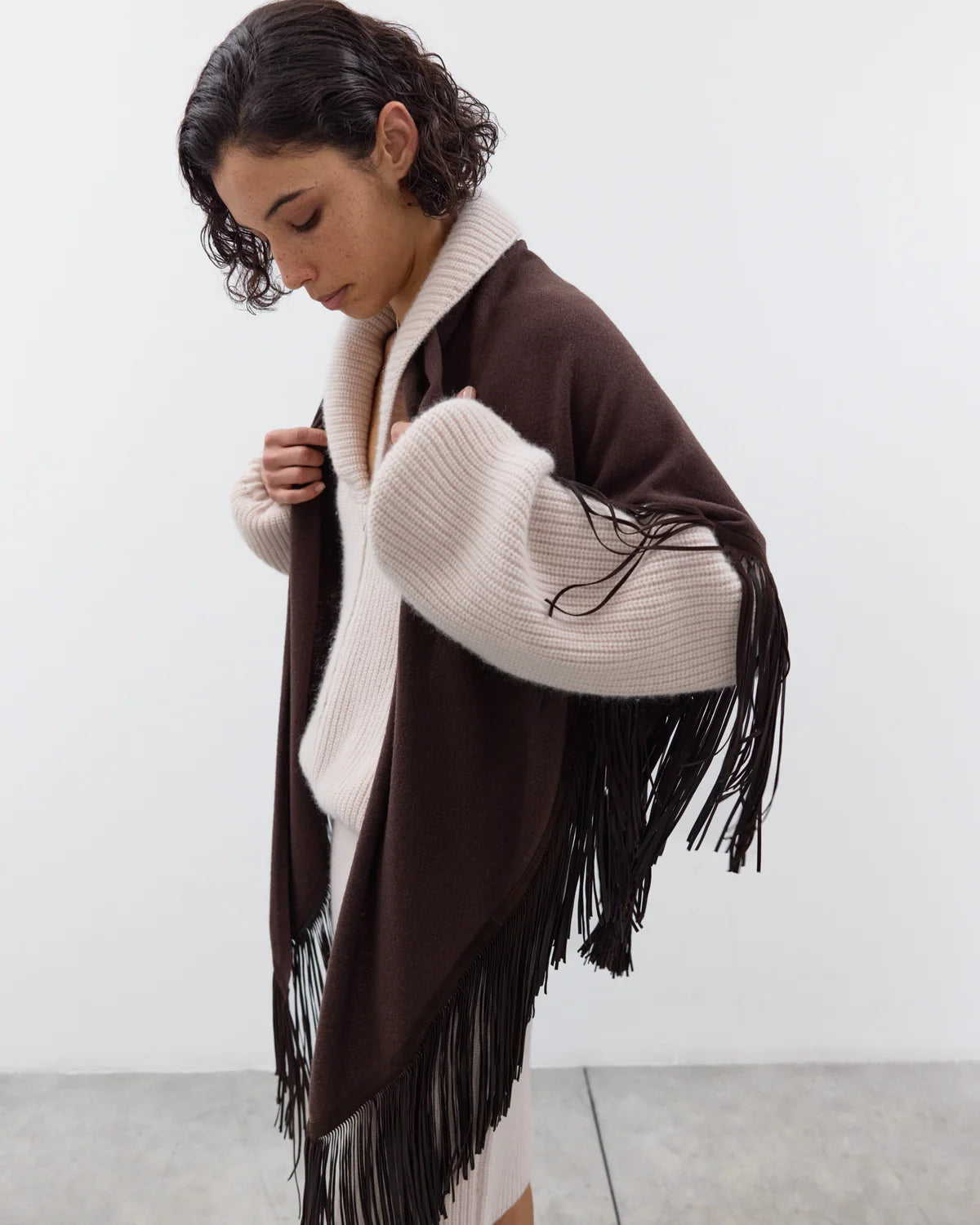 ELY ELY Comte Cashmere Fringe Wrap Scarf | Brown