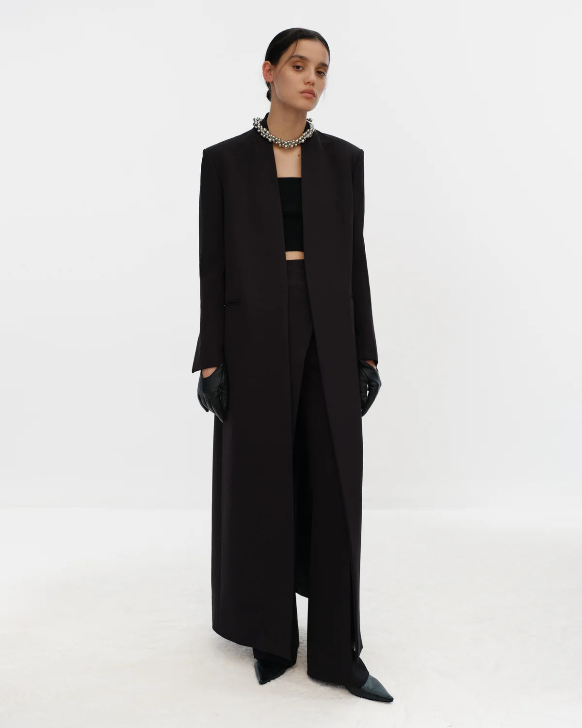 ELY ELY Hany Collarless Long Coat | Black
