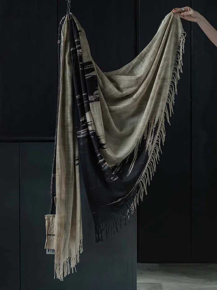 Uma Wang Cotton Tan Black Scarf