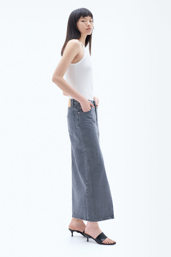 Filippa K Mid Grey Long Slit Denim Skirt