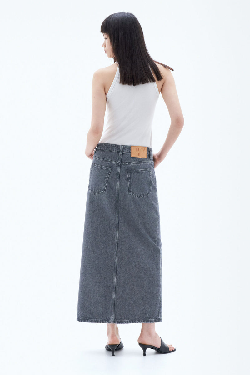Filippa K Mid Grey Long Slit Denim Skirt
