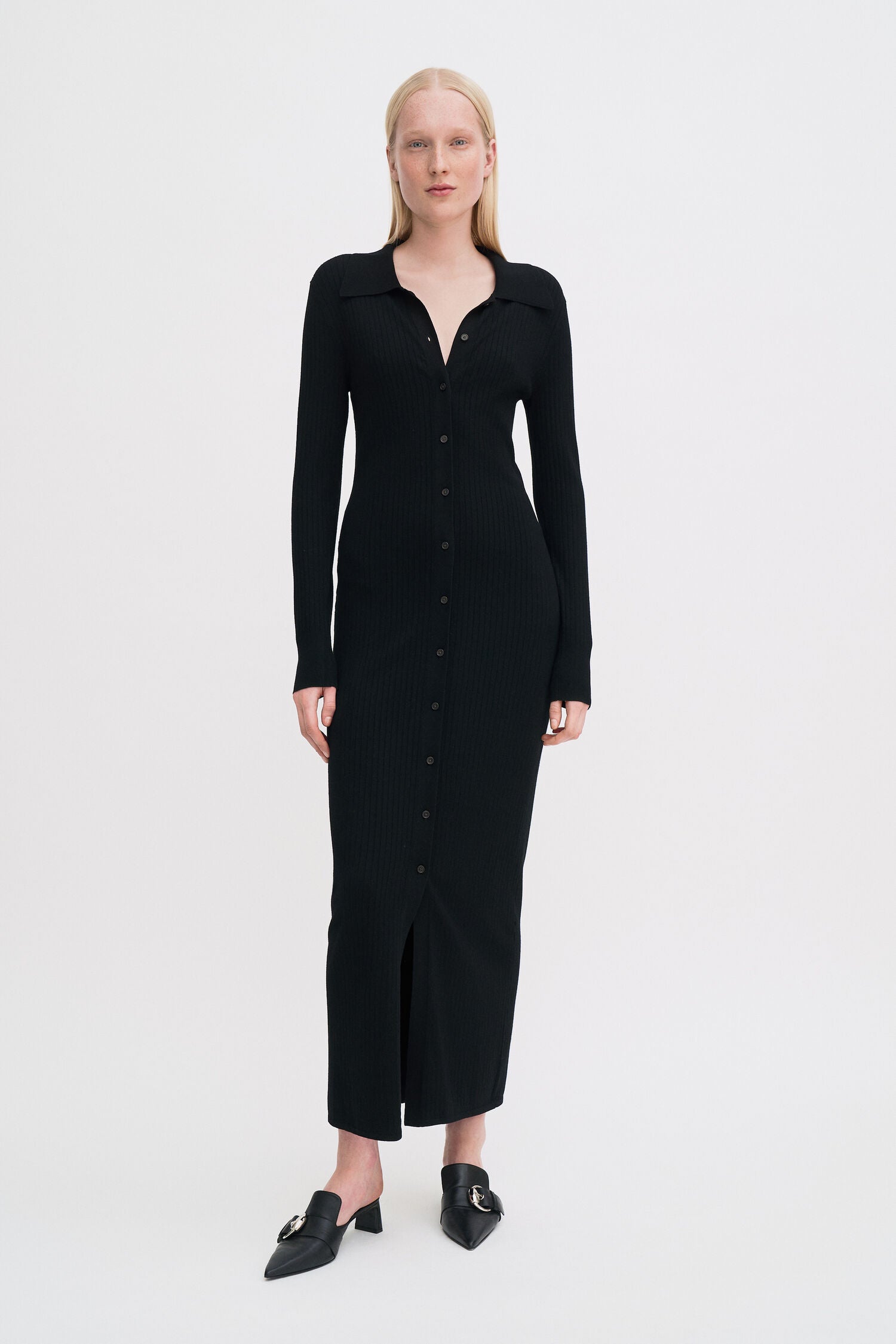 Filippa K Rib Knit Shirt Dress Black