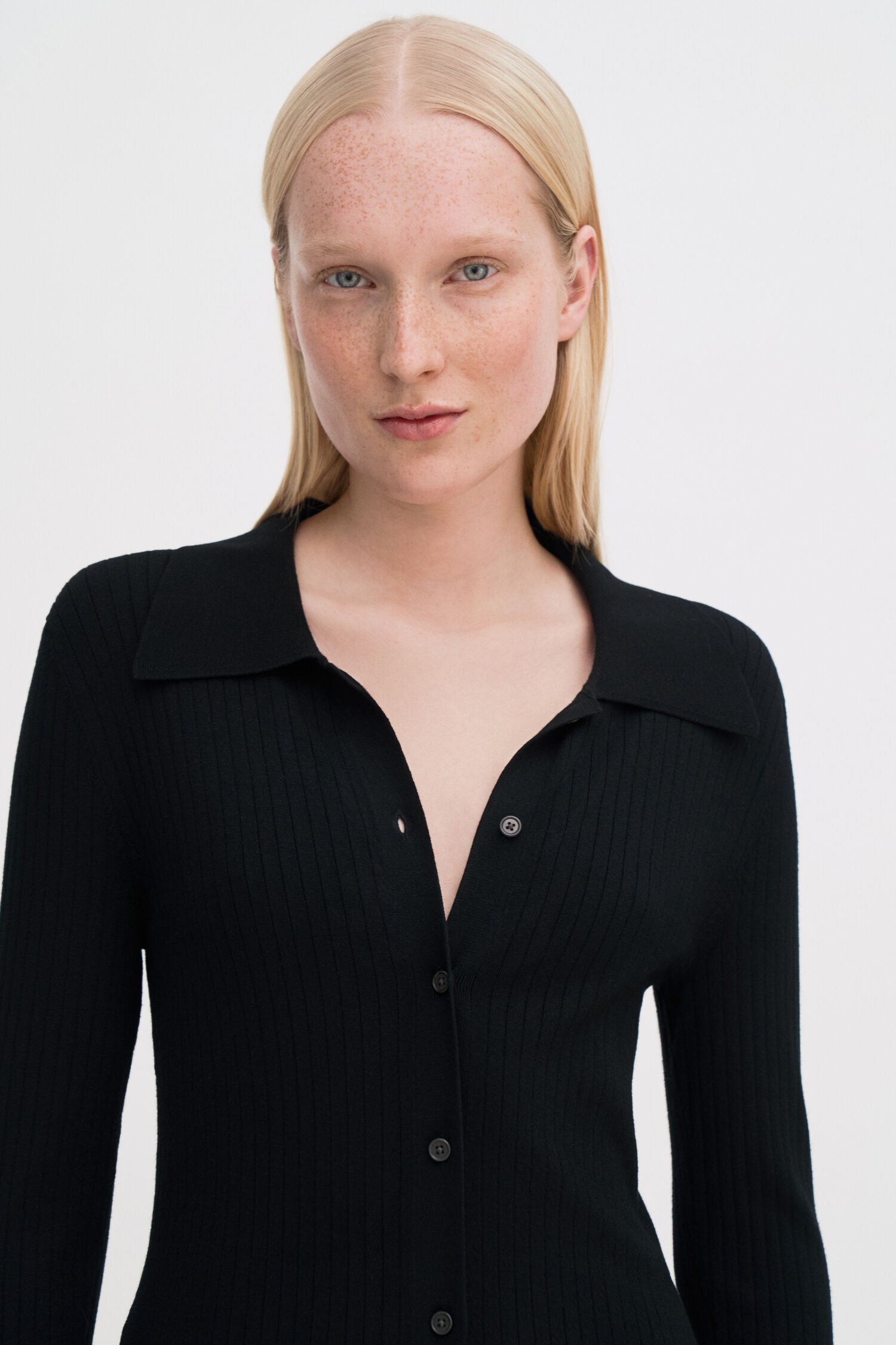 Filippa K Rib Knit Shirt Dress Black