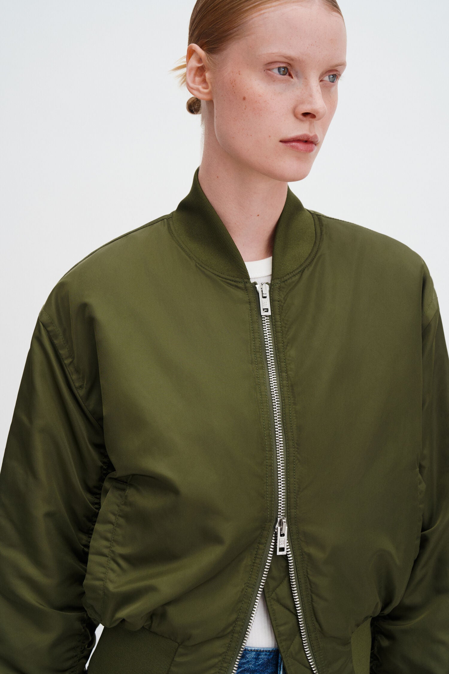Filippa K Nylon Zip Bomber Jacket | Midnight Green