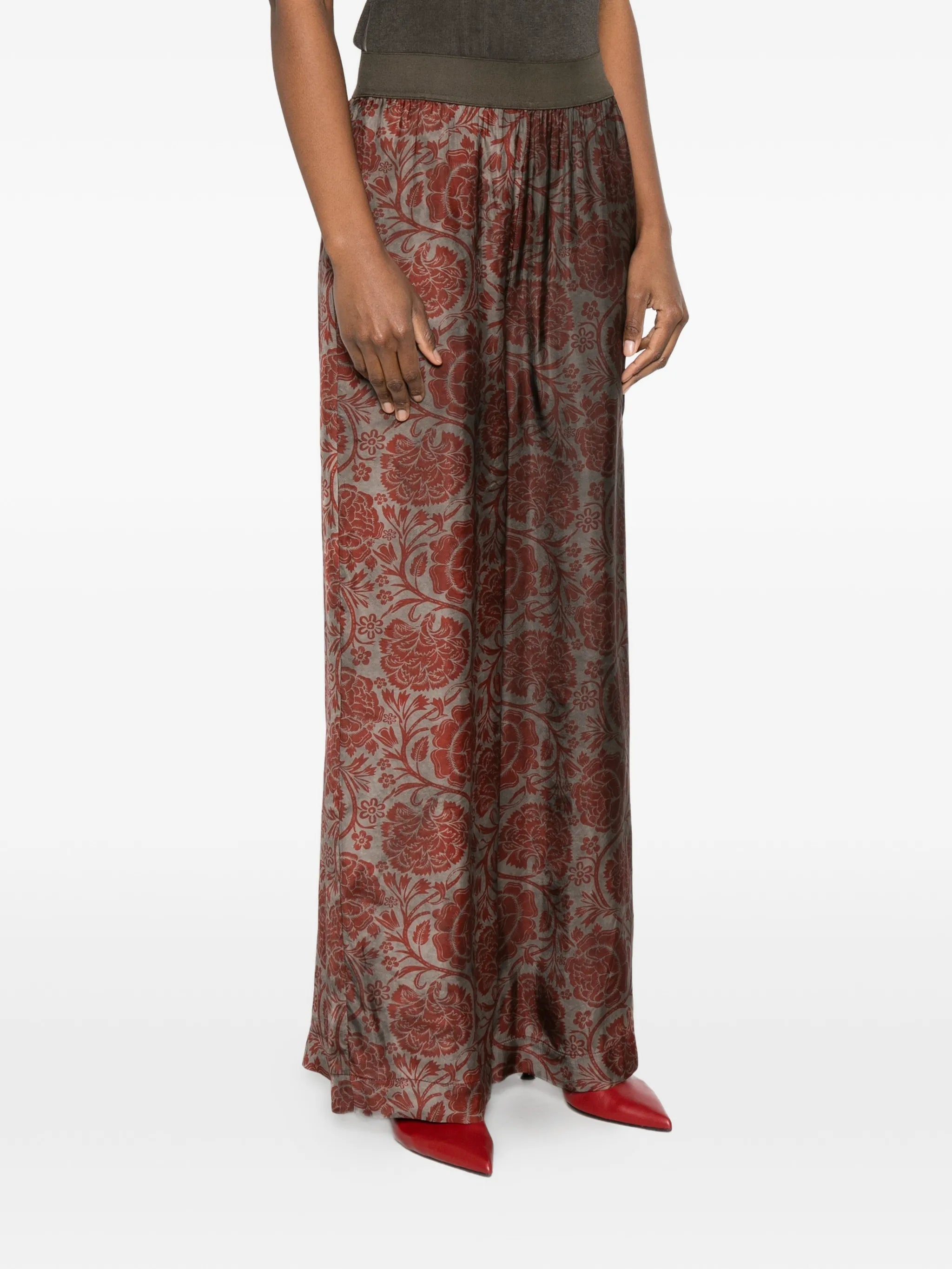 Uma Wang Floral Print Pansy Pants | Grey Red
