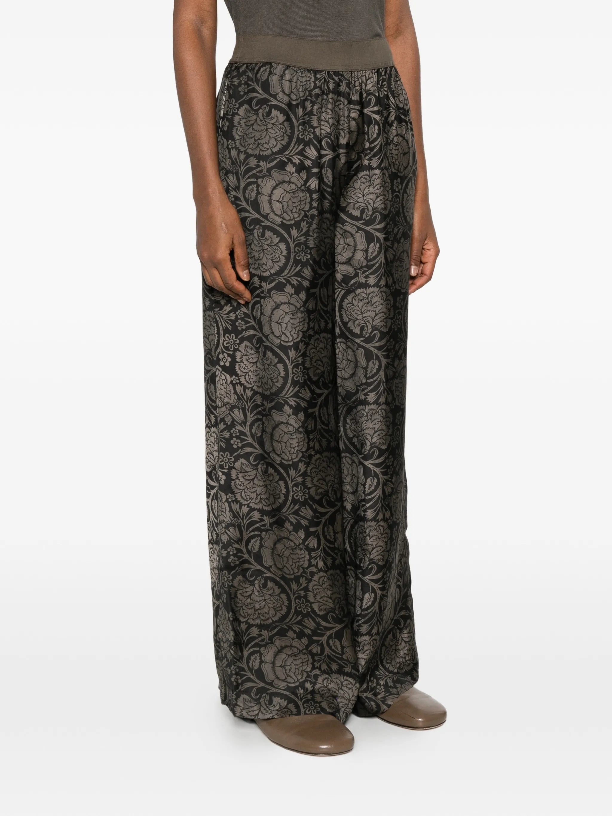 Uma Wang Floral Print Pansy Pants | Black Tan