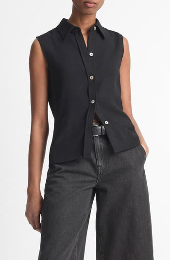 Vince Black Sleeveless Button Down Top