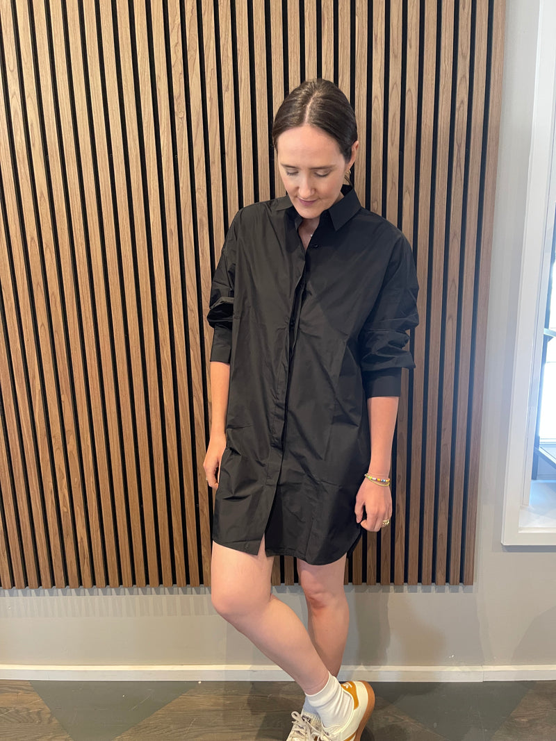 Gaiavittoria Black Taffeta Shirt Dress