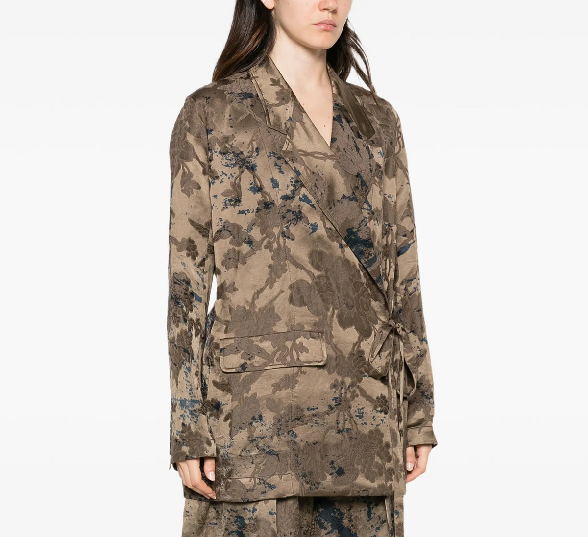 Uma Wang Khloe Print Linen Jacket | Brown Blue