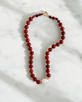 Cyntia Miglio Red Jasper Necklace/ Baroque Pearl