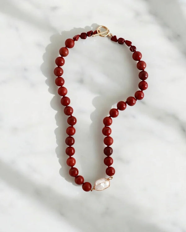 CMD Red Jasper Necklace/ Baroque Pearl