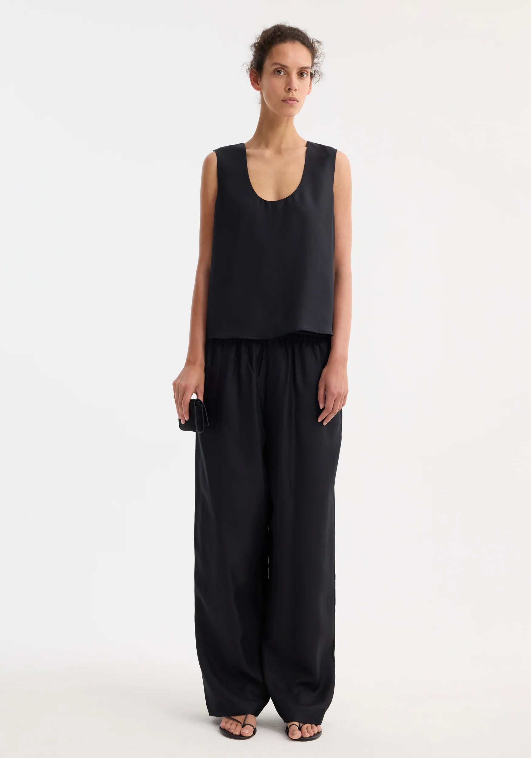 Róhe Wide Leg Silk Trousers | Black