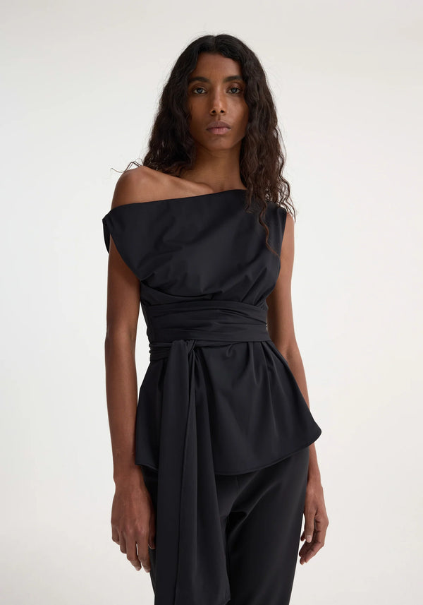 Róhe Off Shoulder Wrap Top Black