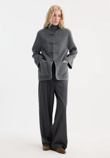 Róhe Mandarin Double-Faced Wool Jacket | Mid Grey Melange
