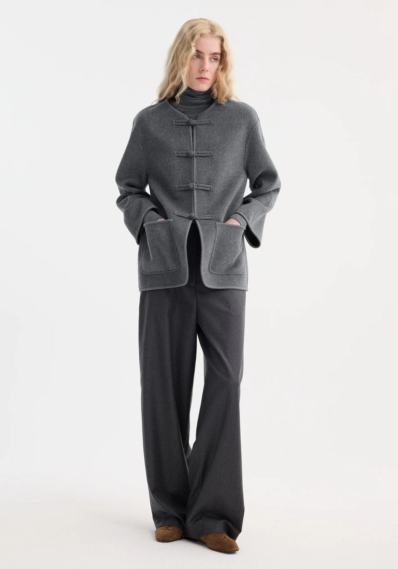 Róhe Mandarin Double-Faced Wool Jacket | Mid Grey Melange