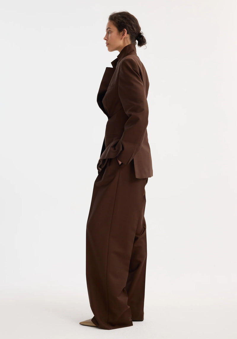 Róhe Dual Tone Piqué Overlap Suit Jacket | Mahogany